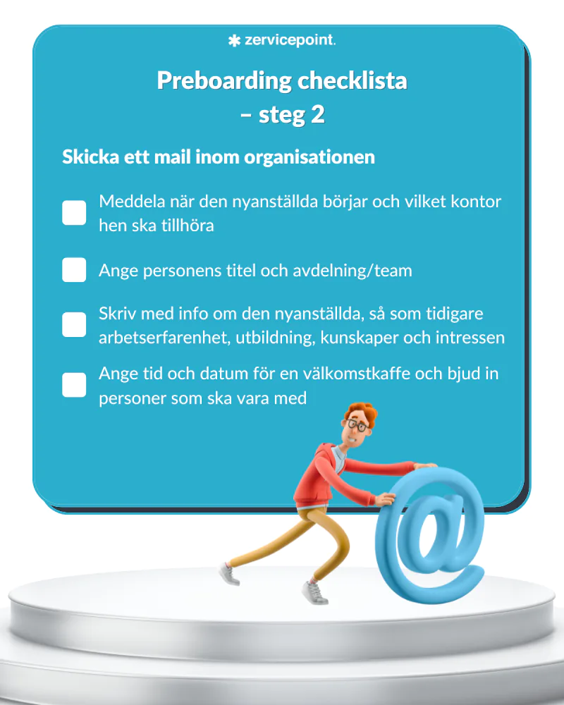 Preboarding checklista – skicka mail inom organisationen